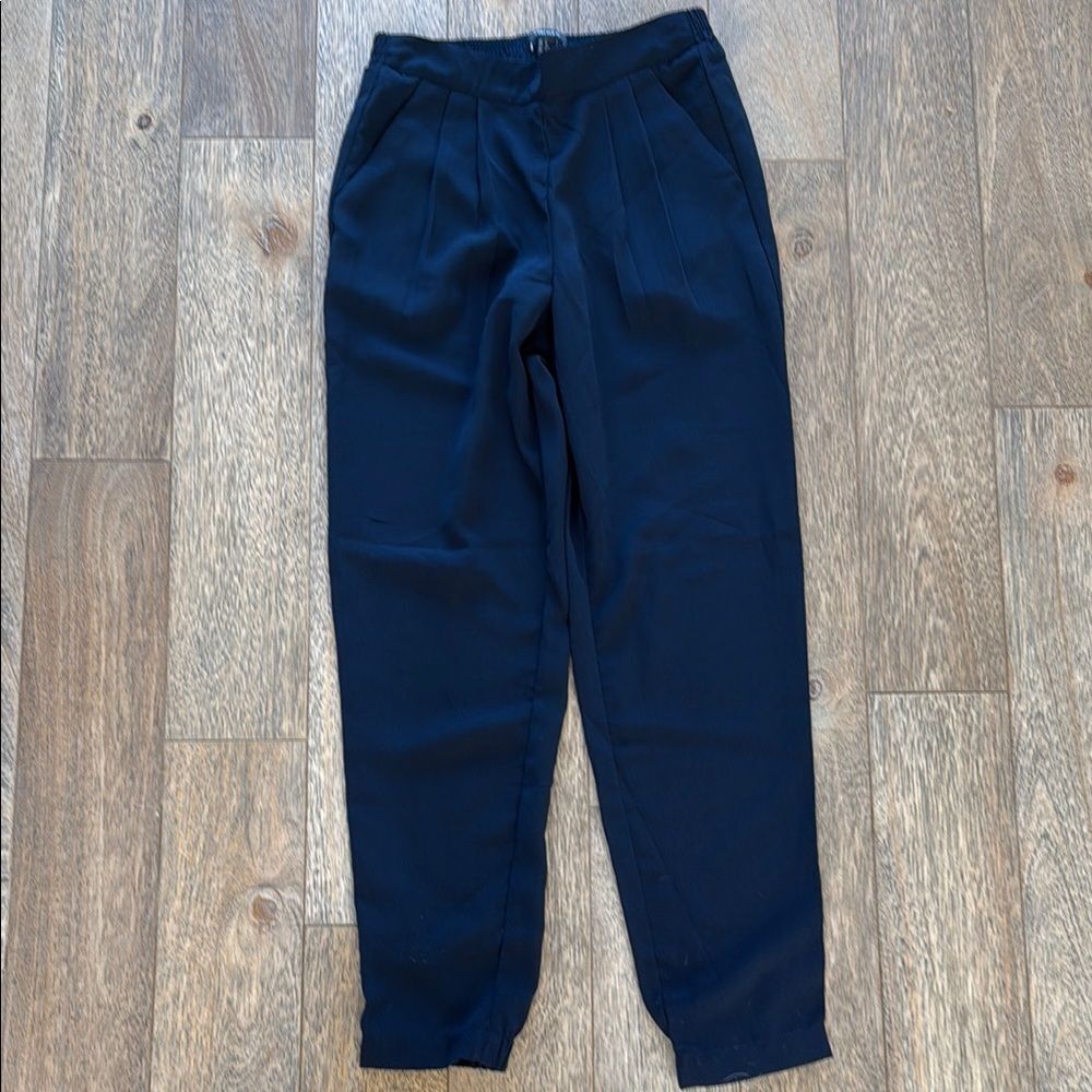 Navy Blue Pleated Lightweight Tapered Trousers Pants Size S